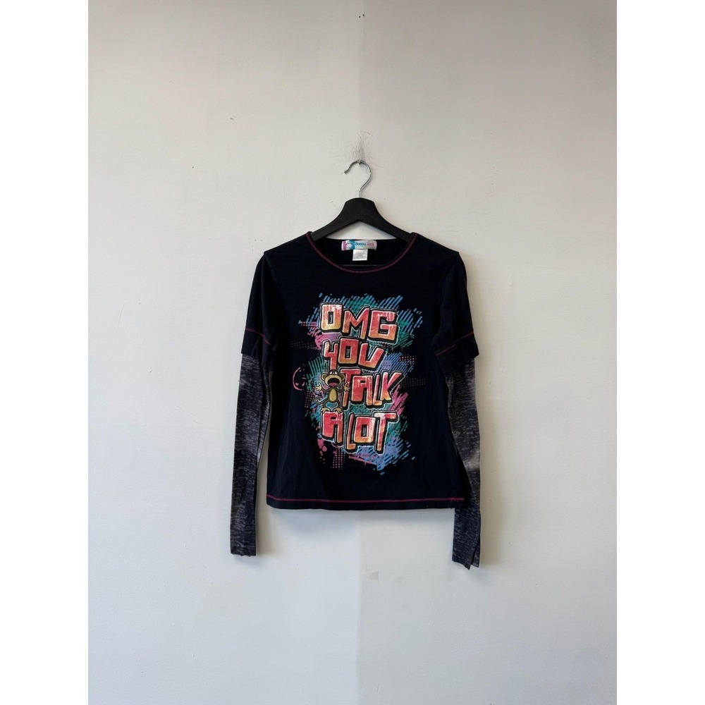 VTG Bobby Jack Shirt Girls XL Black OMG You Talk A Lot Graphic Long Sleeve Y2K